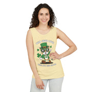 Who Needs Luck? Cat St. Patrick's Day Tank Top - Unisex Garment-Dyed T-Shirt