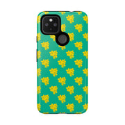 Floral Tough Google Pixel Phone Case - Vibrant Yellow Flowers on Green Background