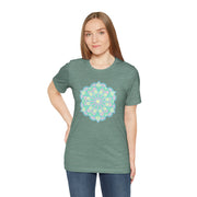 Zen Floral Mandala Unisex Jersey Tee - Soft Green Relaxed Fit Shirt
