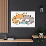 Adorable Cat and Dog Canvas Art - Cute Pet Lovers Wall Decor