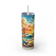 Tropical Beach Skinny Tumbler with Straw - 'Live Laugh Relax' - 20oz Insulated Drinkware