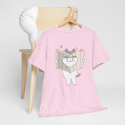 Cute Cat with Newspaper Unisex Heavy Cotton Tee - Fun and Cozy for Cat Lovers