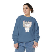 Cute Cat Reading Sweatshirt - Unisex Garment-Dyed Casual Wear