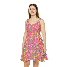 Playful Women's Skater Dress - Cute Cartoon Print for Summer Fun