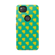 Floral Tough Google Pixel Phone Case - Vibrant Yellow Flowers on Green Background