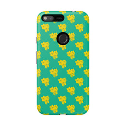 Floral Tough Google Pixel Phone Case - Vibrant Yellow Flowers on Green Background