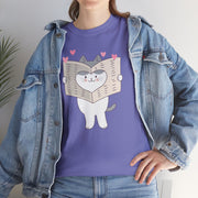 Cute Cat with Newspaper Unisex Heavy Cotton Tee - Fun and Cozy for Cat Lovers