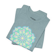 Zen Floral Mandala Unisex Jersey Tee - Soft Green Relaxed Fit Shirt