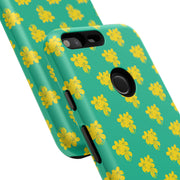 Floral Tough Google Pixel Phone Case - Vibrant Yellow Flowers on Green Background