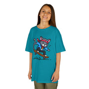 Skateboarding Cat Kids Tee - Fun Heavy Cotton T-Shirt for Young Adventurers