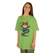 Skateboarding Cat Kids Heavy Cotton™ Tee - Fun & Playful T-Shirt for Young Skaters