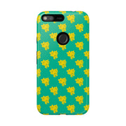 Floral Tough Google Pixel Phone Case - Vibrant Yellow Flowers on Green Background