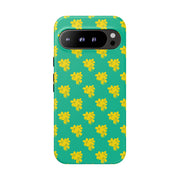 Floral Tough Google Pixel Phone Case - Vibrant Yellow Flowers on Green Background