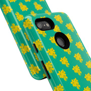 Floral Tough Google Pixel Phone Case - Vibrant Yellow Flowers on Green Background