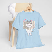 Cute Cat with Newspaper Unisex Heavy Cotton Tee - Fun and Cozy for Cat Lovers