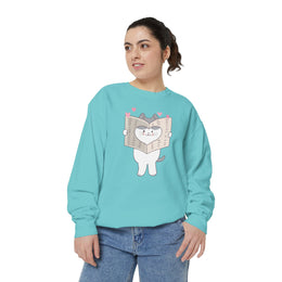 Cute Cat Reading Sweatshirt - Unisex Garment-Dyed Casual Wear