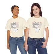 Cute Cat with Newspaper Unisex Heavy Cotton Tee - Fun and Cozy for Cat Lovers
