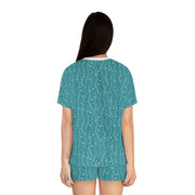 Cozy Teal Women's Short Pajama Set with Whimsical Pattern