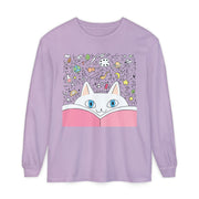 Cute Cat Reading Long Sleeve T-Shirt - Perfect for Cat Lovers