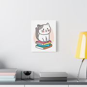 Cute Cat on Books Canvas Print – Whimsical Wall Art for Cat Lovers