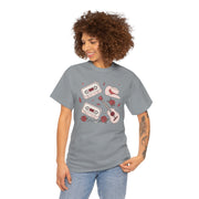 Retro Music Vibe Unisex Heavy Cotton Tee with Cassette and Guitar Design