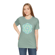 Zen Floral Mandala Unisex Jersey Tee - Soft Green Relaxed Fit Shirt