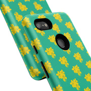 Floral Tough Google Pixel Phone Case - Vibrant Yellow Flowers on Green Background