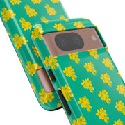 Floral Tough Google Pixel Phone Case - Vibrant Yellow Flowers on Green Background