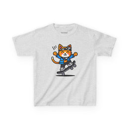 Skateboarding Cat Kids Heavy Cotton™ Tee - Fun & Playful T-Shirt for Young Skaters