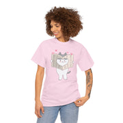 Cute Cat with Newspaper Unisex Heavy Cotton Tee - Fun and Cozy for Cat Lovers