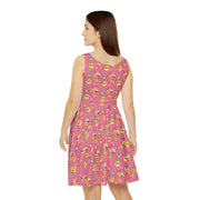 Fun Foodie Women's Skater Dress - Cute Pink Design with Burgers and Desserts