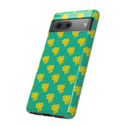 Floral Tough Google Pixel Phone Case - Vibrant Yellow Flowers on Green Background