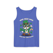 St. Patrick's Day Cat Tank Top – 'Who Needs Luck' Unisex Garment-Dyed Tee