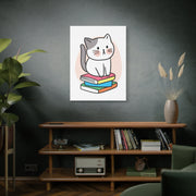 Cute Cat on Books Canvas Print – Whimsical Wall Art for Cat Lovers