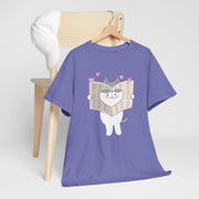 Cute Cat with Newspaper Unisex Heavy Cotton Tee - Fun and Cozy for Cat Lovers