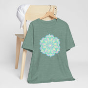 Zen Floral Mandala Unisex Jersey Tee - Soft Green Relaxed Fit Shirt