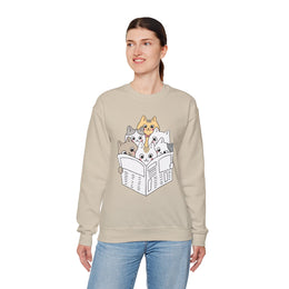 Cute Cat Reading Crewneck Sweatshirt for Cat Lovers