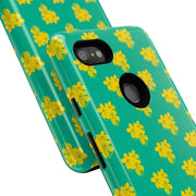 Floral Tough Google Pixel Phone Case - Vibrant Yellow Flowers on Green Background