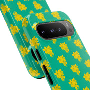 Floral Tough Google Pixel Phone Case - Vibrant Yellow Flowers on Green Background