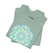 Zen Floral Mandala Unisex Jersey Tee - Soft Green Relaxed Fit Shirt