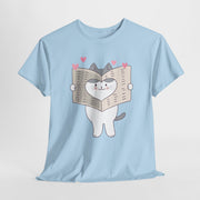 Cute Cat with Newspaper Unisex Heavy Cotton Tee - Fun and Cozy for Cat Lovers