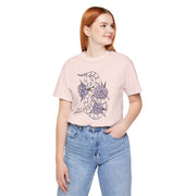 Unisex Short Sleeve Tee with Snake and Floral Design - Trendy Casual Wear