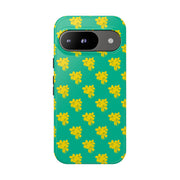 Floral Tough Google Pixel Phone Case - Vibrant Yellow Flowers on Green Background