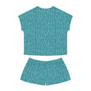 Cozy Teal Women's Short Pajama Set with Whimsical Pattern