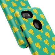 Floral Tough Google Pixel Phone Case - Vibrant Yellow Flowers on Green Background