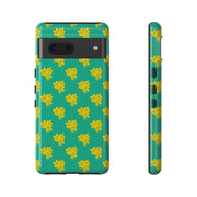 Floral Tough Google Pixel Phone Case - Vibrant Yellow Flowers on Green Background