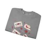 Retro Music Vibes Crewneck Sweatshirt - Cassette Tapes & Guitar Design