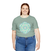 Zen Floral Mandala Unisex Jersey Tee - Soft Green Relaxed Fit Shirt