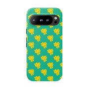 Floral Tough Google Pixel Phone Case - Vibrant Yellow Flowers on Green Background