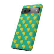 Floral Tough Google Pixel Phone Case - Vibrant Yellow Flowers on Green Background